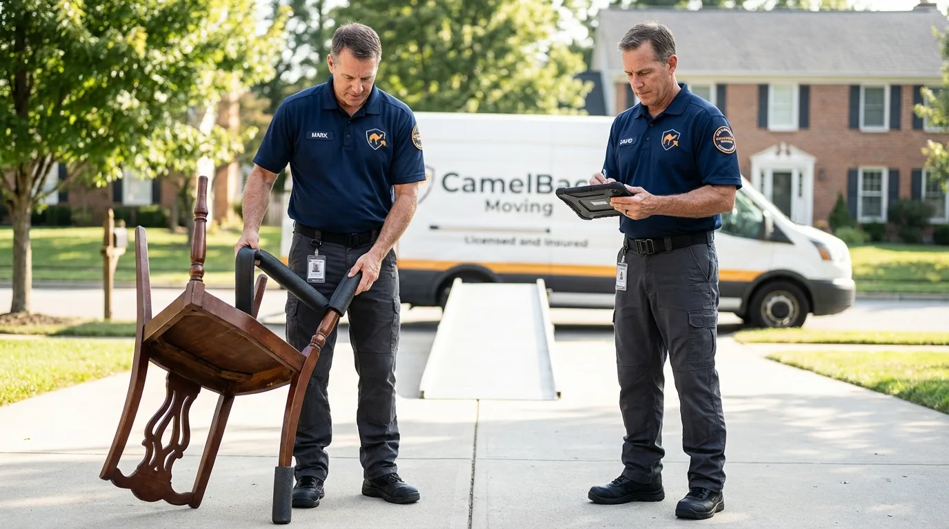 Movers inspecting furniture for damage prevention before loading in Forest Park, IL